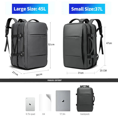 Expandable Business Backpack for Men - 17.3" Laptop, USB, Waterproof Travel Bag