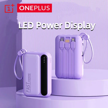 Mini Magnetic 10,000mAh Power Bank, Fast Charging Portable Charger with Built-In Cables, LED Display & Lanyard