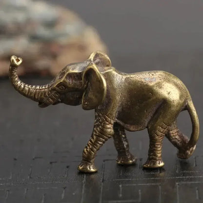 Brass Elephant Figurine - Handcrafted Metal Miniature Animal Statue, Collectible Home Decor Desk Accessory, No Electricity Requi