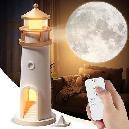 Moon Projection Night Light Lighthouse Lamp with Bluetooth Speaker, Remote & Motion Sensor — Ambient Bedroom & Kids Gift