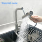 Grey/Silver Pull-Out Kitchen Faucet - Stainless Steel Deck-Mount Mixer with Retractable Spout, Single-Handle Hot & Cold, Stream/Shower Spray