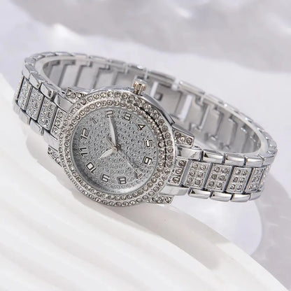 6-Piece Women's Rhinestone Bracelet Quartz Watch Set – Alloy Crystal Wristwatches for Ladies Gift