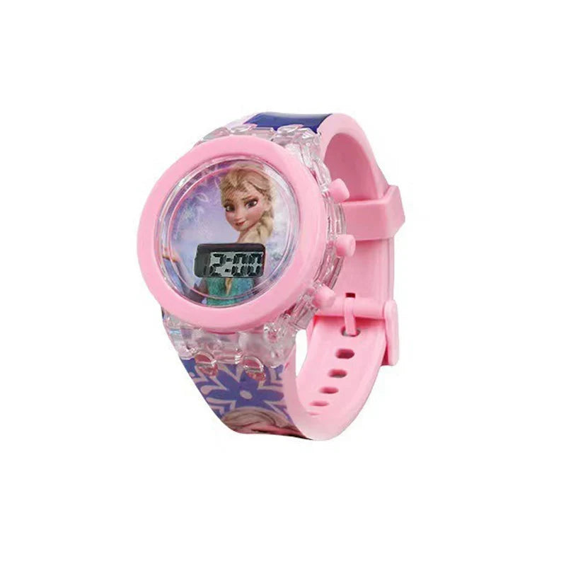 Kids LED Light-Up Digital Watch – 36mm Case, Cartoon Characters, 3BAR Water Resistant, Soft Rubber Strap