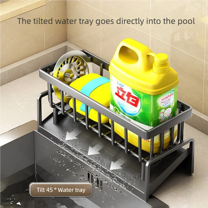 Tap-Mounted Kitchen Sink Spice Shelf with Drainage Rack, Space-Saving Sink Organizer