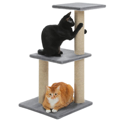 3-Tier Indoor Cat Tree Tower with Sisal Scratching Posts, Large Hammock & Removable Top Perch – Grey