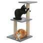 3-Tier Indoor Cat Tree Tower with Sisal Scratching Posts, Large Hammock & Removable Top Perch – Grey