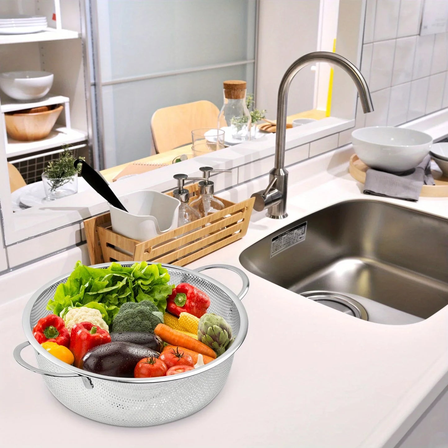 Kitchen Colander Fruit Wash Strainer Stainless Steel Strainer Basket Vegetable Washing Colander