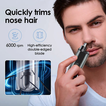 Portable USB-C Rechargeable Nose & Ear Hair Trimmer, 360° Safety Blade, Detachable Washable Head