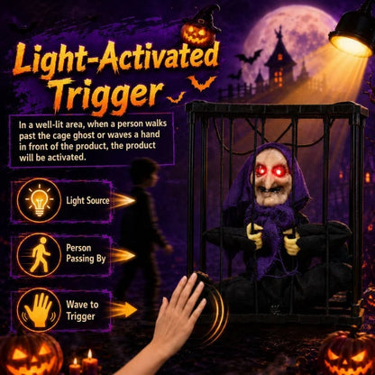 Halloween Witch Cage Hanging Ghost Ornament - Deep Sapphire