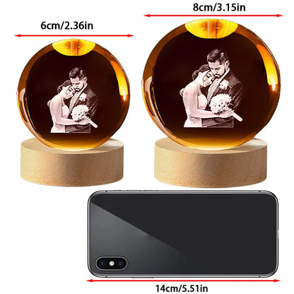 Custom Photo Crystal Ball LED Night Light - Personalized Bedroom, Wedding & Pet Keepsake Gift