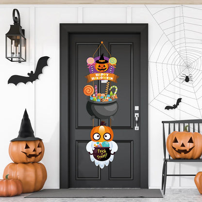 Halloween Door Hanging Pendant Decoration – Pumpkin with Magic Hat & Ghost Style for Window, Door & Party Scene Decor