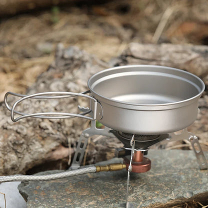 Ultralight Titanium Camping Cookware Set – Folding Handle Pot & Frying Pan for Backpacking, Hiking & Picnic