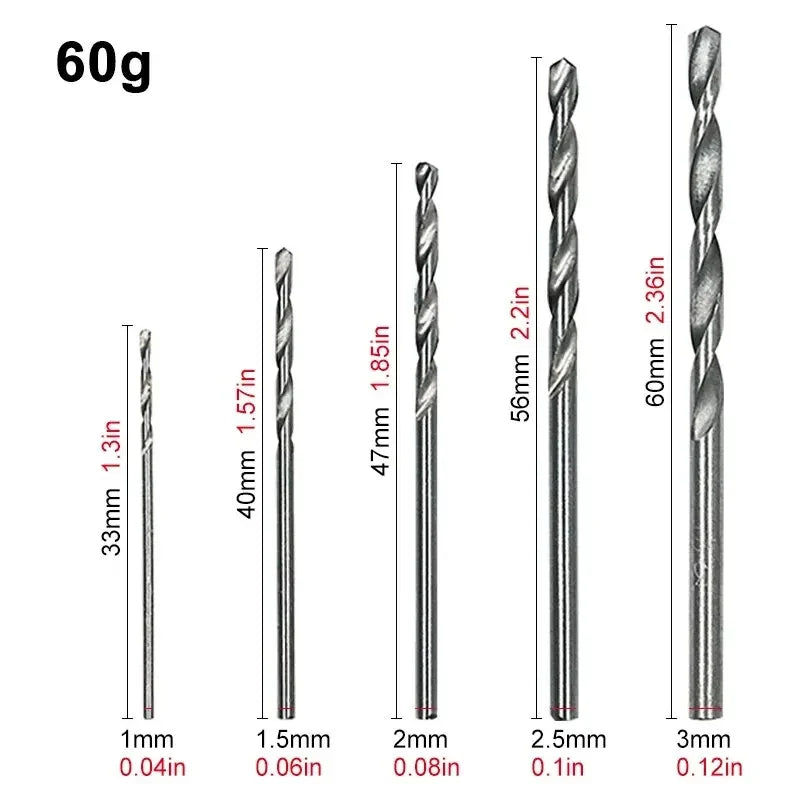 100-Piece Twist Drill Bit Set 1–3mm (0.04–0.12 in) Titanium Plated + Natural Finish for Wood & Metal, Handheld & Electric Drills