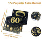 Black Gold Happy Birthday Table Runner 30th 40th 50th Birthday Party Decoration Adult  Anniversary Birthday Party Supplies