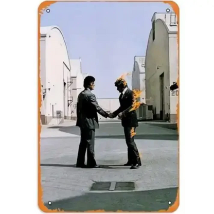 P-Pink Rock Band Floyd "Wish You Were Here" Metal Sign - Premium Aluminum Tin Decor with Album Cover Art