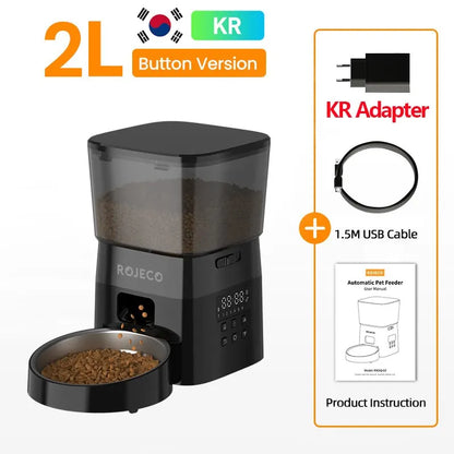 Automatic Pet Feeder Button Version - Programmable LCD Dry Food Dispenser for Cats & Dogs, Rechargeable