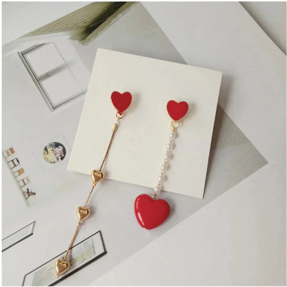 Korean Black Heart Dangle Earrings – Asymmetric Love Drop Jewelry