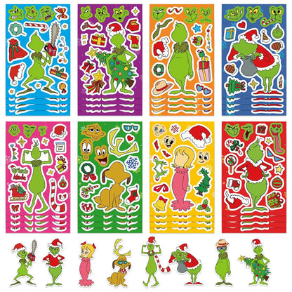 8/16/24PCS Puzzle Stickers Cartoon Green Haired Monster Make a Face Stickers DIY Handicrafts Waterproof Stickers