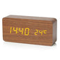 Wooden LED Digital Alarm Clock with Temperature Display — 3 Alarms & Adjustable Brightness, USB Bedside Desk Clock