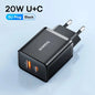 20W PD USB-C Fast Charger Dual Port (USB-C + USB-A) QC3.0/QC4.0 Quick Charge for iPhone 15 14 13 12 11 Samsung Xiaomi