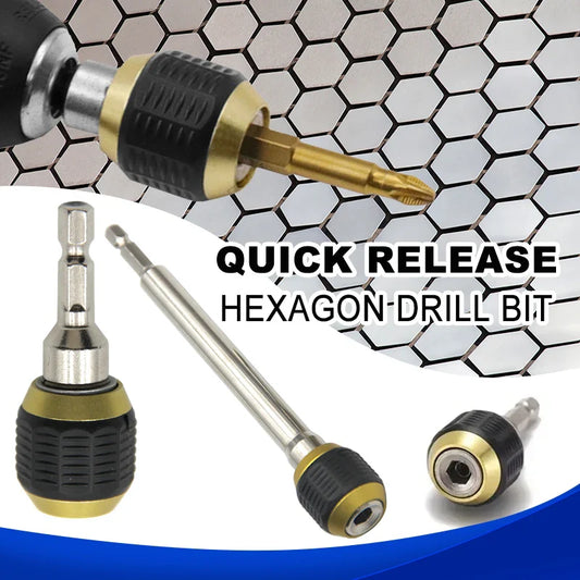 1/4-Inch (6.35mm) Hex Quick-Release Bit Holder Extension Rod — Pop-Up Self-Locking 60mm / 150mm Drill Driver Adapter