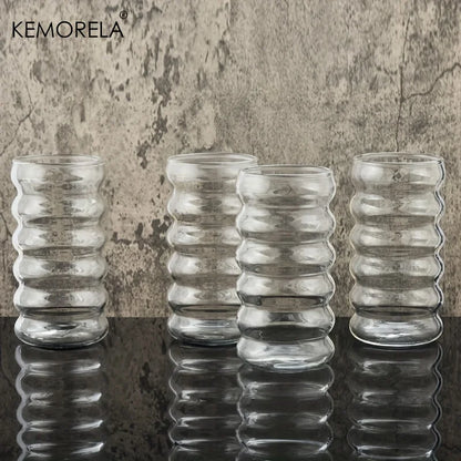 500ML 1/2/4PCS Wave Shape Beverage Glasses With Straws Vintage Glass Cups Ripple Drinking Glasses for Wine Champagne Cocktail