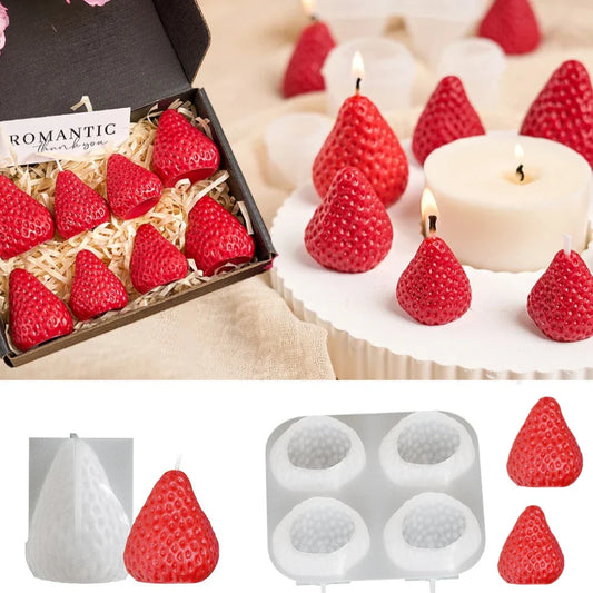 3D Strawberry Silicone Candle Mold - Cute Fruit DIY Candle Making Kit for Valentine's Day, Weddings & Home Decor