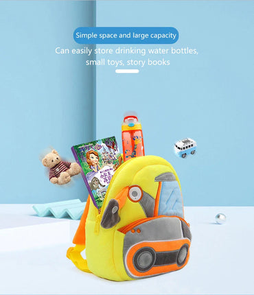 Excavator Plush Toddler Backpack for Ages 1-3, Cartoon Engineering Kids School Bag