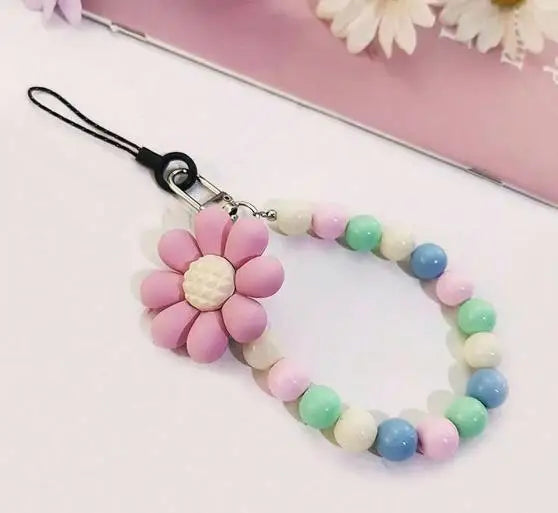 Colorful Macaron Bead Phone Lanyard Wrist Strap - Anti-Lost Short Handheld Mobile Chain for Women