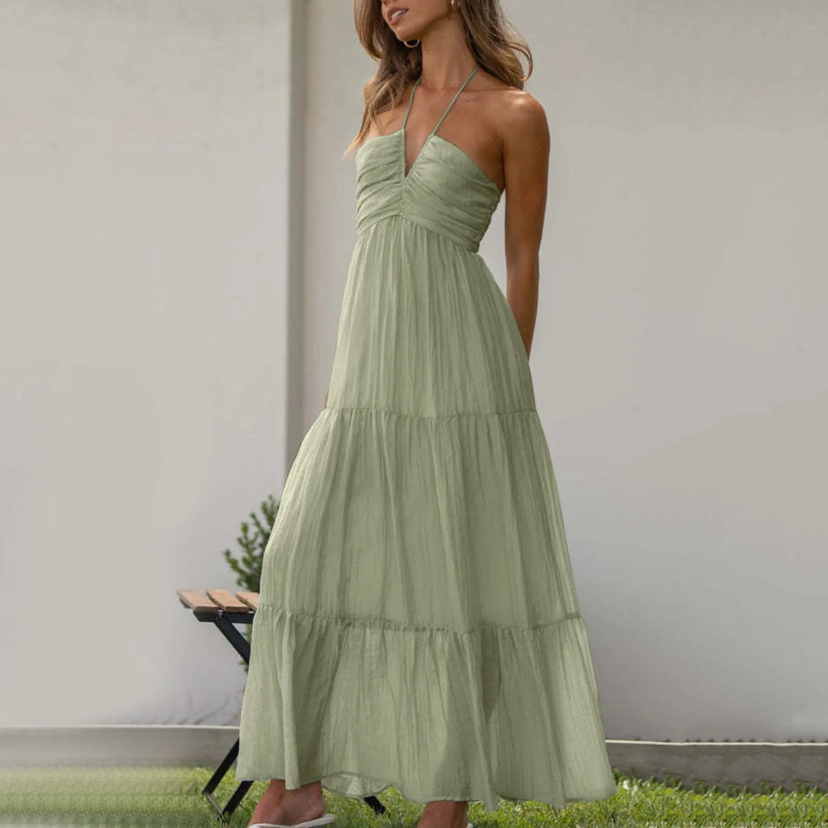 Women's Sleeveless V-Neck Casual Maxi Dress – Solid Color Spaghetti Strap A-Line Summer Dress