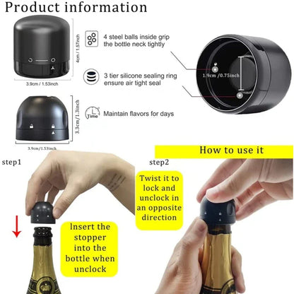 2-Pack Vacuum Wine Bottle Stoppers Silicone Champagne Sealers Reusable Wine Preserver & Bar Tool