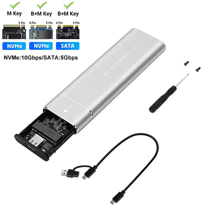 M.2 NVMe & SATA SSD Enclosure USB-C — Dual Protocol 10Gbps, 2230–2280