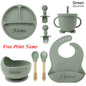 Personalized 8-Piece Baby Feeding Set Silicone Suction Plate Bowl Straw Cup Utensils Custom Name Baby Gift