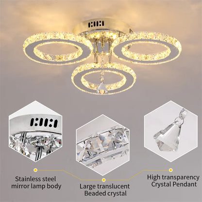 GreeLustr Modern LED Crystal Ring Chandelier – Dimmable Ceiling Pendant Light for Living Room, Bedroom & Dining Room (3 or 5 Rings)