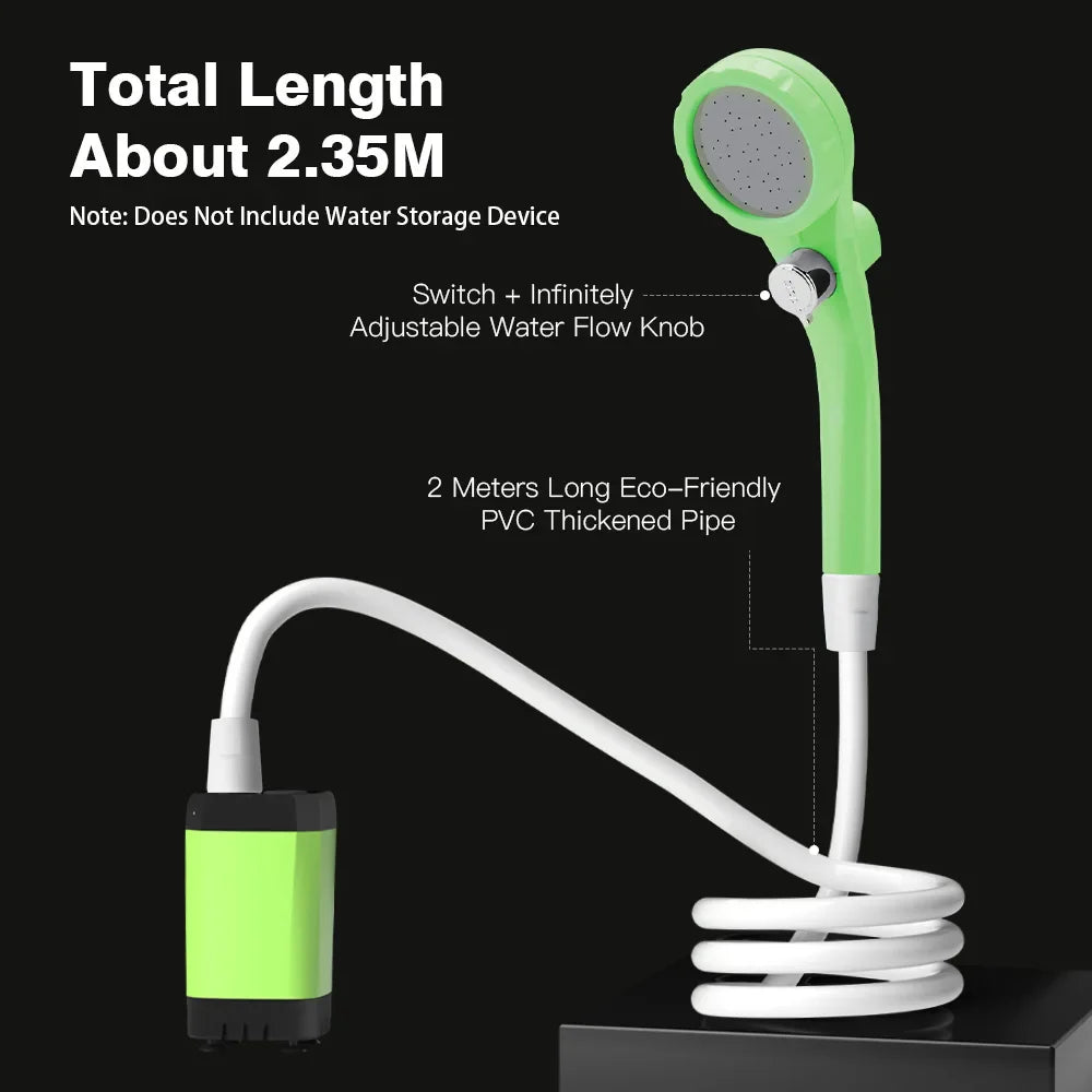 Portable Camping Shower Pump 6000mAh – USB Rechargeable RV Outdoor Shower Kit with Full-Screen Digital Display & Adjustable Energy-Saving Mode