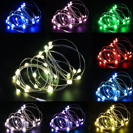 USB LED Fairy String Lights Copper or Silver Wire, Waterproof IP66, Multi-Color, 5/10/20 m (16/33/66 ft) USB Garland for Christmas Wedding Party