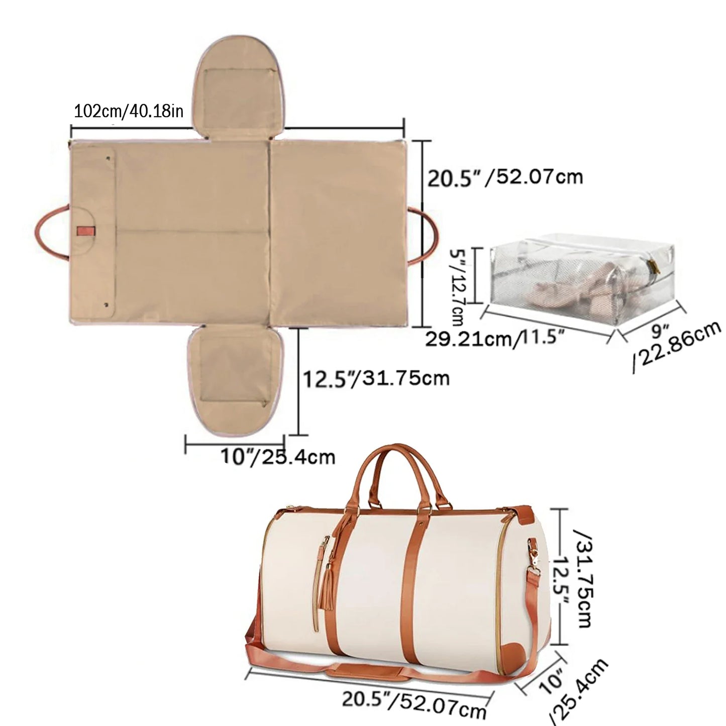 Foldable PU Leather Carry-On Duffel Bag – Large Travel & Business Weekender