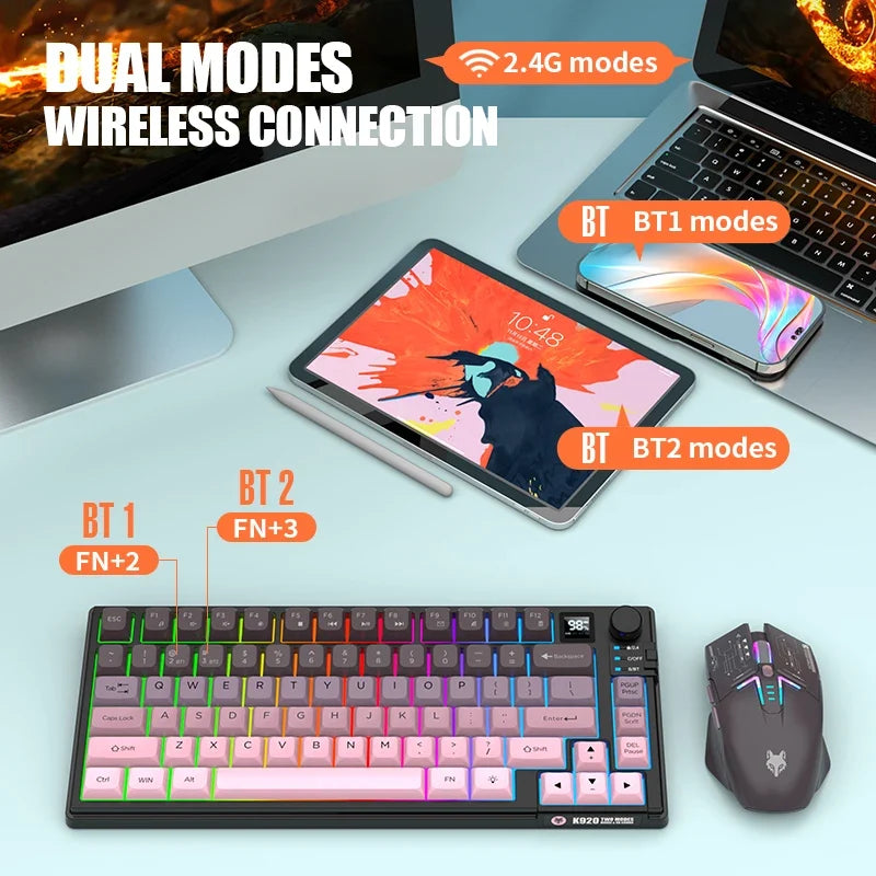 Premium Dual-Modes 2.4G+Bluetooth Keyboard Mouse Combo Rechargeable Keyboard With Display Screen & Knob For PC Computer Tablet