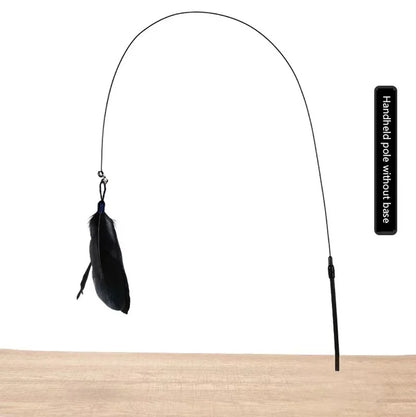 Interactive Cat Feather Teaser Wand with Bell, Extendable Rod, Suction Cup & Replaceable Feather Head