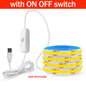 Dimmable COB LED Strip Light 5V USB with ON/OFF Switch — 320 LEDs/m High-Density Flexible Tape Light, Adhesive Backing, 3000K/4000K/6000K