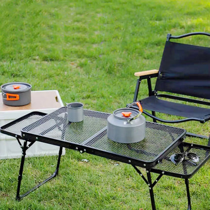 Portable Low Folding Camping Table — Compact Retractable Outdoor Picnic & Barbecue Table, Stainless Steel
