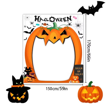 Halloween Pumpkin Door Banner & Photo Backdrop – Large Scary Pumpkin Polyester Decoration for Front Door, Party & Photo Booth
