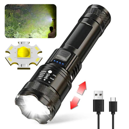Tactical LED Flashlight — USB-C Rechargeable, Zoomable, Waterproof