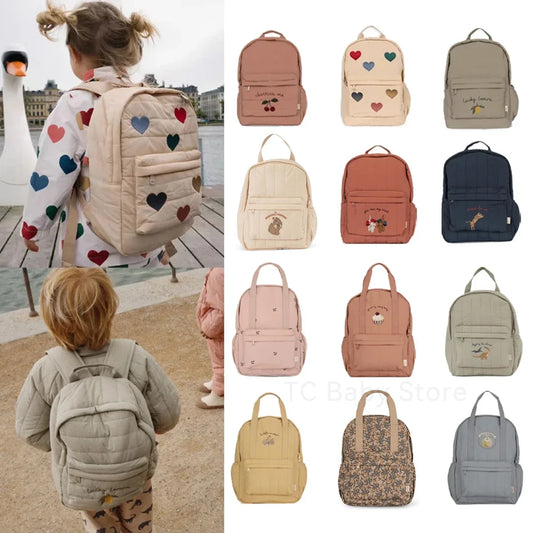 Cherry Parent-Child Kids Backpack — Kindergarten School Bag (Small & Large S/L) Lightweight Cotton Travel Bag for Boys, Girls & Moms