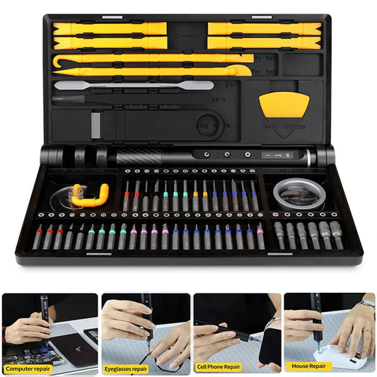 Cordless Electric Precision Screwdriver Set with LED Light - Magnetic S2 Bits for Phone, Laptop & Electronics Repair, Rechargeable USB-C
