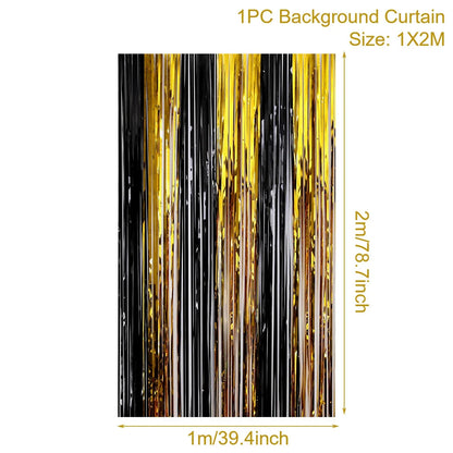 Glitter Black Gold Tinsel Fringe Foil Curtain Background Birthday Party Decorations Backdrop Curtains Wedding Adult Anniversary