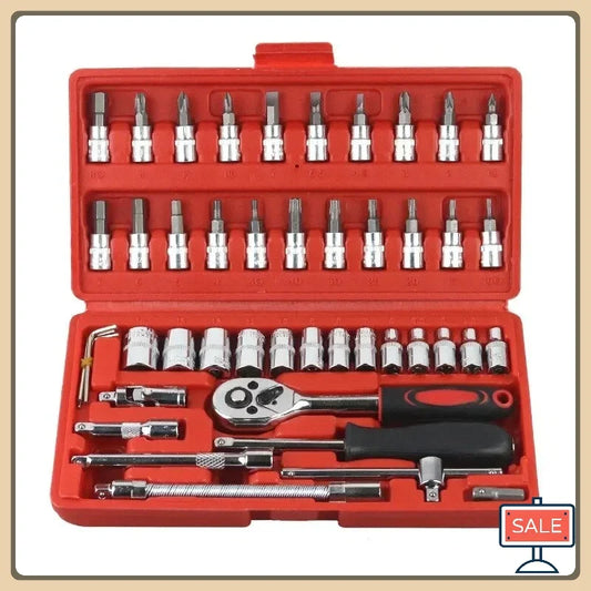 46-Piece Car Repair Tool Set 1/4-Inch Socket Set Car Repair Tools Pry Ratchet Torque Wrench Combo Auto Maintenance Tools