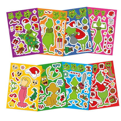 8/16/24PCS Puzzle Stickers Cartoon Green Haired Monster Make a Face Stickers DIY Handicrafts Waterproof Stickers