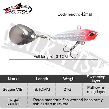 VIB Spinner Bait Metal Fishing Lure – Rotating Tail Wobbler, 7g/11g/15g/21g (0.25/0.39/0.53/0.74 oz), 28–42 mm (1.10–1.65 in), 11 Colors