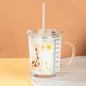 350ml Unicorn Kids Glass Cup with Straw Lid, Transparent Milk & Breakfast Cup with Measurement Scale